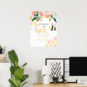 Poster Bee Day Bumblebee 1er anniversaire rose floral (Bureau à domicile)