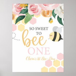Poster Bee Day Bumblebee 1er anniversaire rose floral