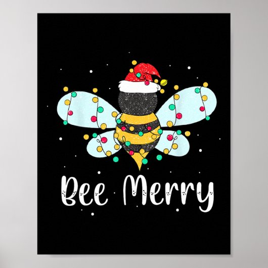 Poster Bee Joyeux Noël Mignonne Bee Xmas Lumières Famille (Devant)