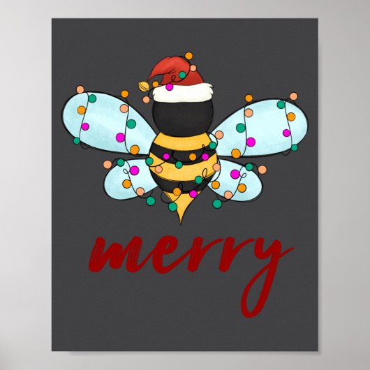 Poster Bee Merry Christmas Bee In Santa Hat Cute Merry Xm (Devant)