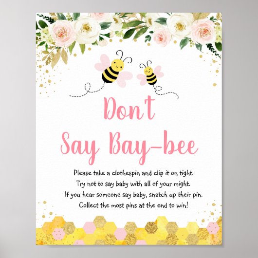 Poster Bee Pink Gold Floral Ne pas dire Baby Game (Devant)