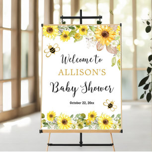 Poster Bee sunflowers yellow baby shower welcome sign