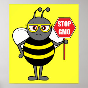 Poster Bee with Stop Sign: GMO