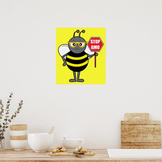 Poster Bee with Stop Sign: GMO (Cuisine)