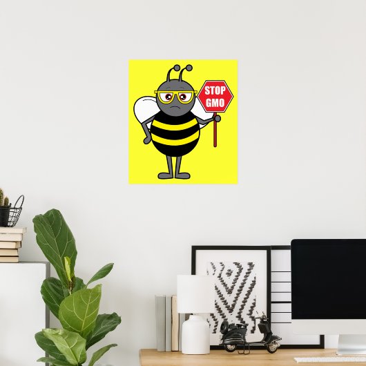 Poster Bee with Stop Sign: GMO (Bureau à domicile)
