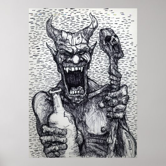 POSTER "BEELZEBUB BIG BAD BOOZIN" (Devant)