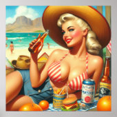 Poster Beer Beach Pin-up (Devant)
