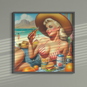 Poster Beer Beach Pin-up