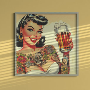 Poster Beer Girl tatouée