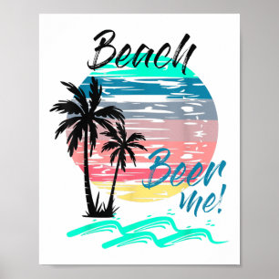 Poster Beer Me Drôle Boire Plage Retro Coucher de soleil