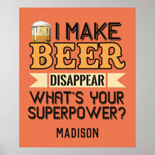 Poster Beer Superpower nom et couleur personnalisés