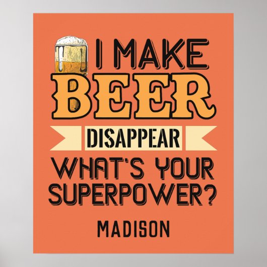 Poster Beer Superpower nom et couleur personnalisés (Devant)