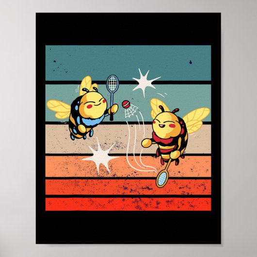 Poster Bees Badminton Dynamic Cartoonish Artwork Funny Pl (Devant)