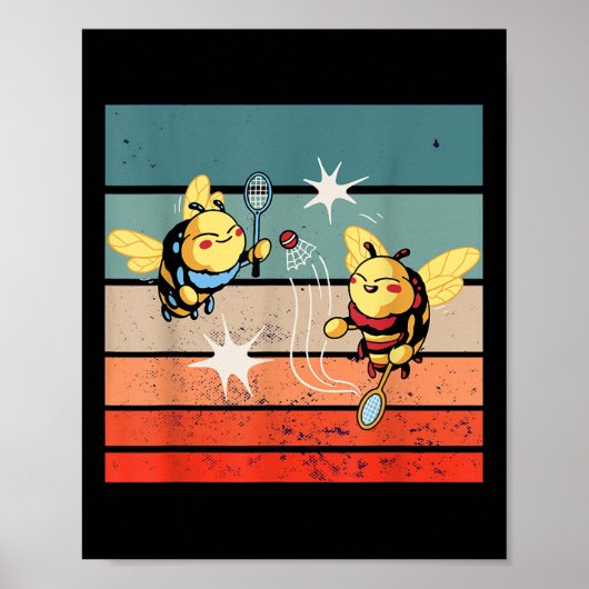 Poster Bees Badminton Dynamic Cartoonish Artwork Funny Pl (Devant)