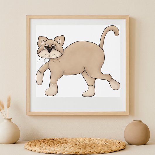 Poster Beige Cat Drawing with Green Eyes