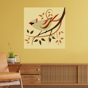 Poster Beige Femme Bird Cardinal du Nord