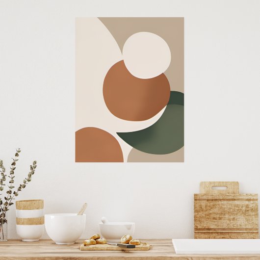 Poster Beige Orange Vert minimal Boho Abstrait AI Art (Cuisine)