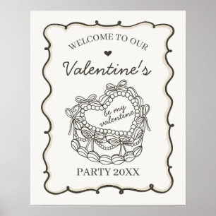 Poster Beige Retro Coquette Cake Valentines Bienvenue