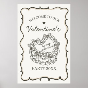 Poster Beige Retro Coquette Cake Valentines Bienvenue