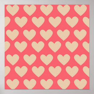 Poster Beige Rouge mignon Simple Motif de coeur