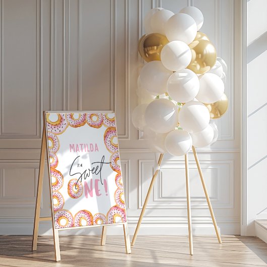 Poster beigne rose 1er anniversaire signe de bienvenue