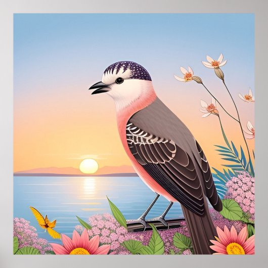 Poster Bel Oiseau dans une Scène de Nature Côtière (Devant)