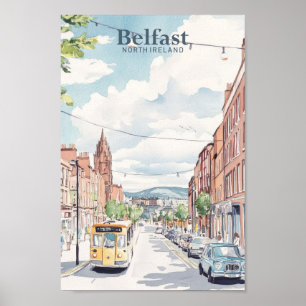 Poster Belfast Irlande du Nord Gouache Illustration Voyag