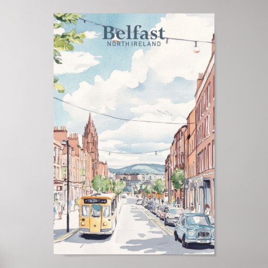 Poster Belfast Irlande du Nord Gouache Illustration Voyag (Devant)