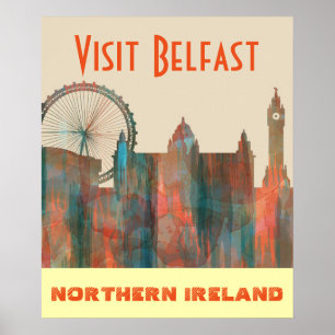 POSTER BELFAST, SKYLINE IRLANDE DU NORD