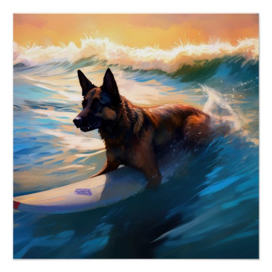 Poster Belge Shepherd Beach Surf Peinture (Devant)