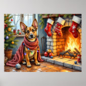 Poster Belgian Malinois Fireplace with Christmas Lights (Devant)
