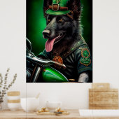 Poster Belgian Shepherd conduite vélo St. Patrick's Day (Cuisine)