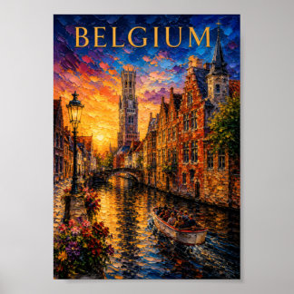 Poster Belgique : Souvenir d'art du canal de Bruges au co