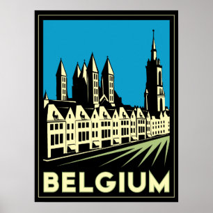 Poster belgium europe art deco retro travel vintage