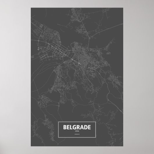 Poster Belgrade, Serbie (blanc sur noir) (Devant)