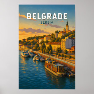 Poster Belgrade Serbie Illustration Voyage Art Vintage