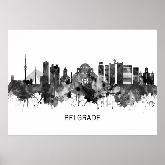 Poster Belgrade Serbie Skyline BW (Devant)