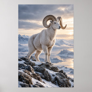 Poster Bélier de montagne sauvage sur une crête alpine en