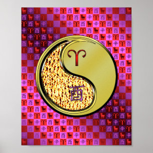 Poster Bélier et coq métallique