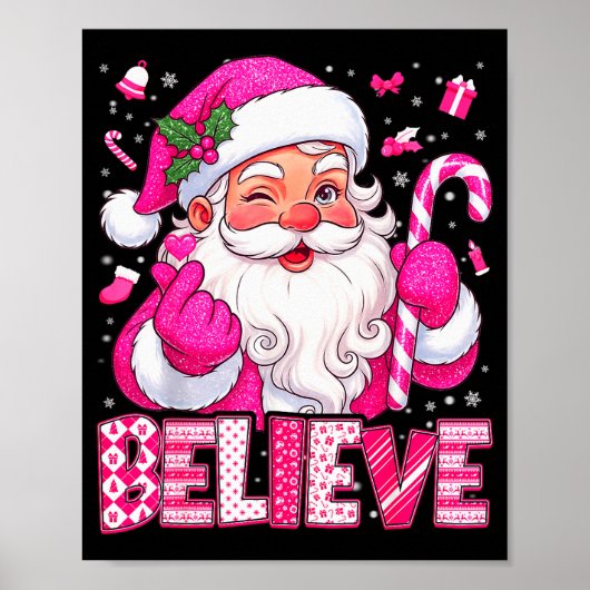 Poster Believe Cute Nk Santa Candy Cane Christmas Xmas Gi (Devant)