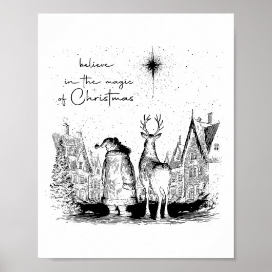Poster Believe In The Magic Of Christmas Santa Reindeer X (Devant)