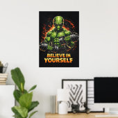 Poster Believe In Yourself, Alien Bodybuilder Gym Workout (Bureau à domicile)