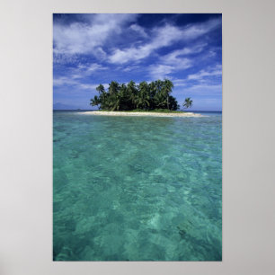 Poster Belize, récif barrière, île ou cay non nommée.