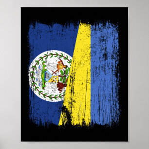 Poster Belize Ukraine Drapeau Demi Belizean Héritage Ukra