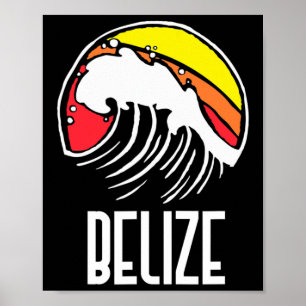 Poster Belize Vintage années 80 Rétro Surfing Vague de pl