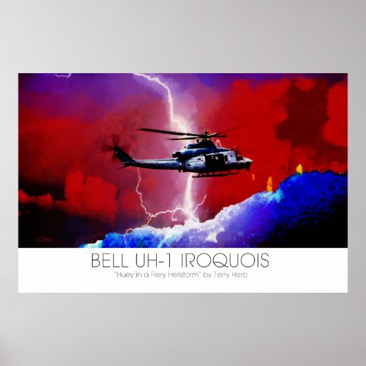 Poster Bell UH-1 Iroquois Huey Lightning Strike Surreal (Devant)