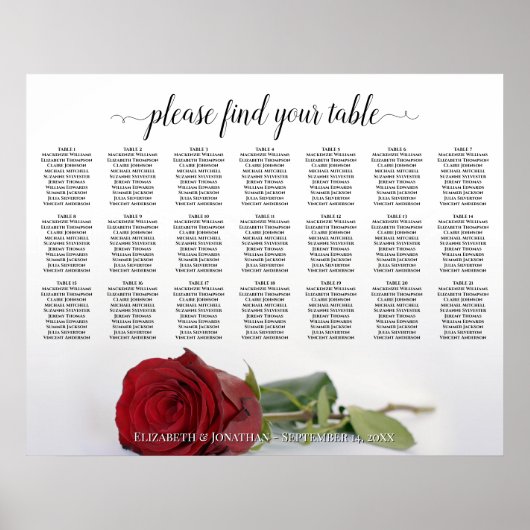 Poster Belle 21 Table Rouge Rose Mariage Carte de siège (Devant)