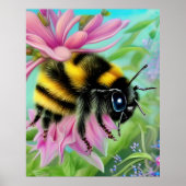 Poster Belle abeille sur une fleur rose Gros plan (Devant)