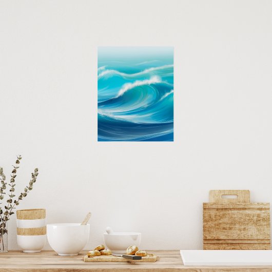 Poster Belle abstraite douce Bleu Océan Vagues Splash (Cuisine)