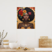 Poster Belle Africaine Américaine Avec Fleurs (Cuisine)